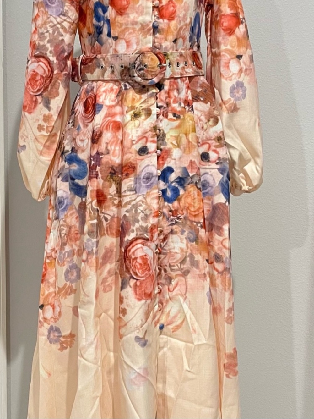 Commense Cream Floral Belted Midi Dress with Pastel Bouquet - Picture 7 of 13